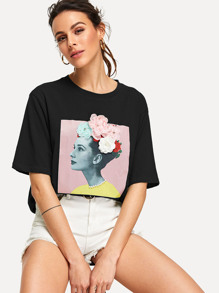 Stereo Flowers Figure Print Tee