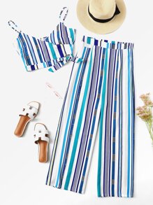 Striped Knot Side Cami With Pants