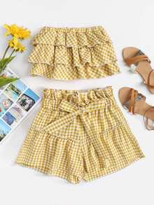 Tiered Tube Top With Ruffle Waist Skirt
