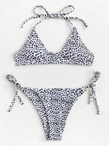 Self Tie Dot Print Bikini Set