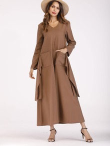 Dual Pocket Ruffle Longline Dress
