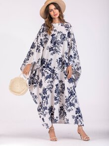 Batwing Sleeve Porcelain Longline Dress
