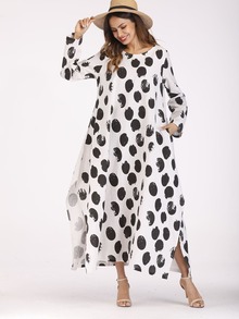 Split Side Hidden Pocket Dot Print Dress