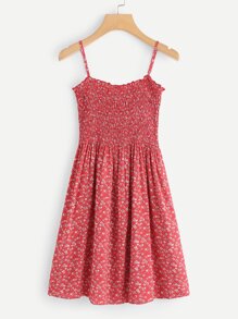Calico Print Pleated Cami Dress