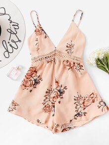 Floral Print Knot Back Cami Romper