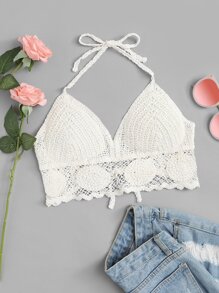 Knot Detail Crochet Halter Top
