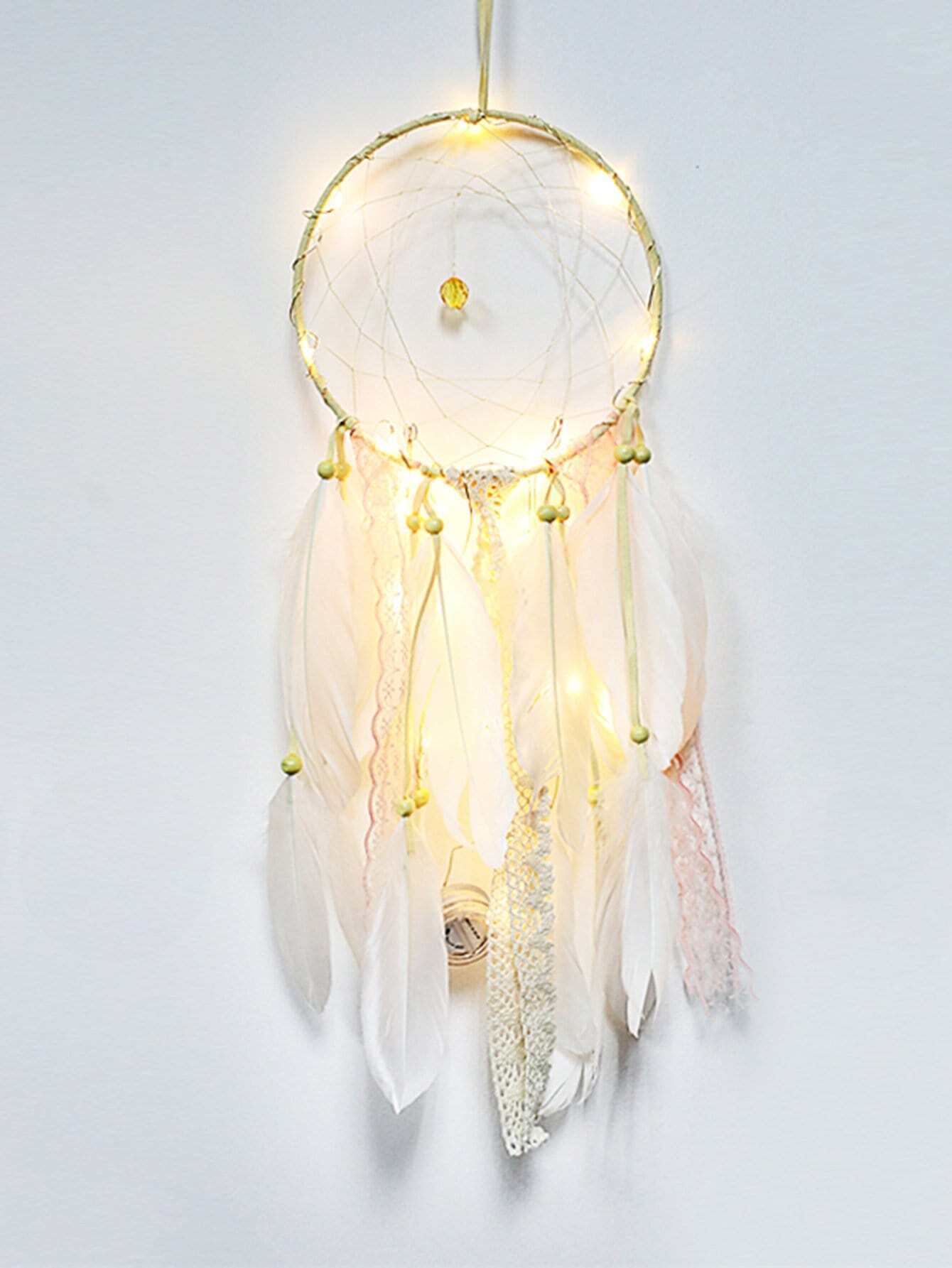 Feather Fringe Dreamcatcher Light pastel chandelier beaded feather mobile dreamcatcher