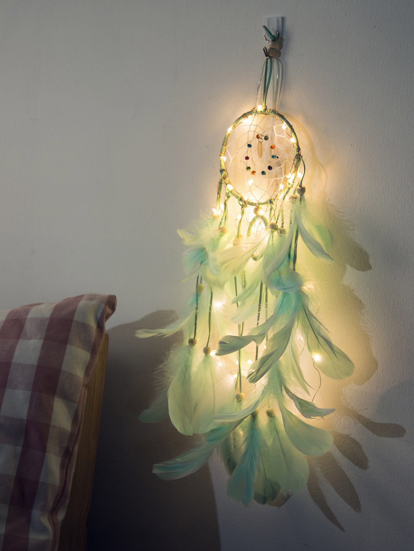 Feather Fringe Dreamcatcher Light pastel chandelier beaded feather mobile dreamcatcher