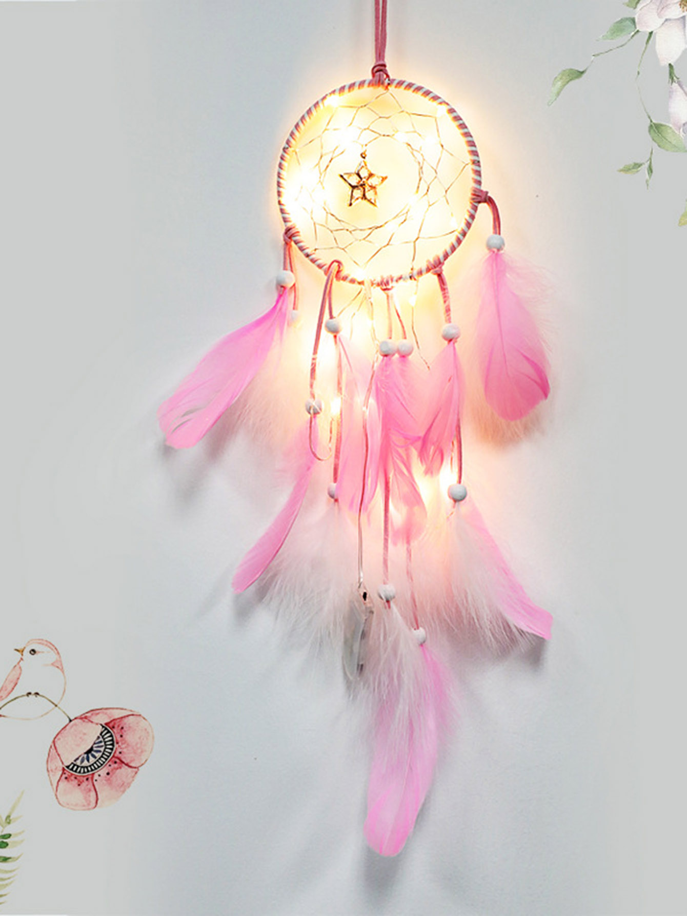 Feather Fringe Dreamcatcher Light pastel chandelier beaded feather mobile dreamcatcher