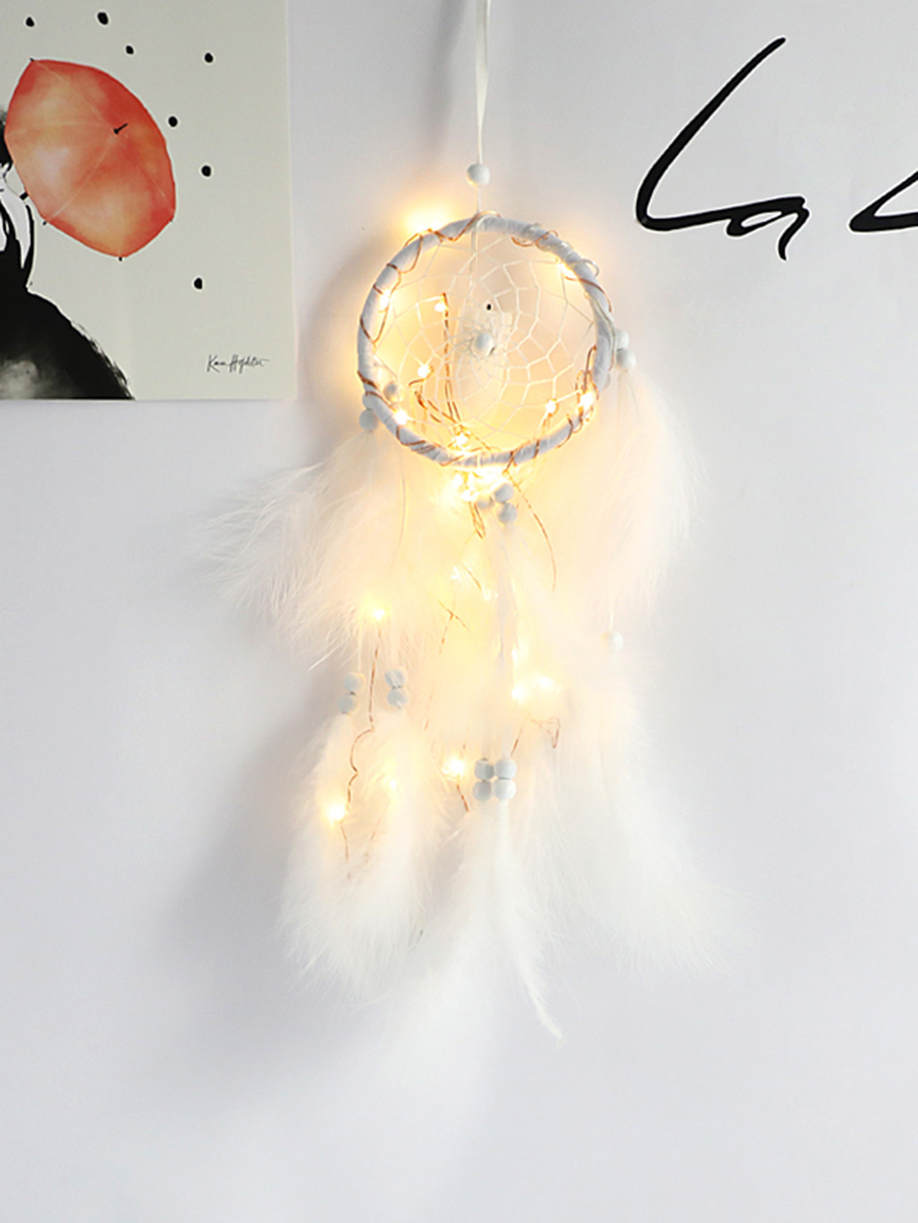 Fluffy Feather Dreamcatcher Light pastel chandelier beaded feather mobile dreamcatcher