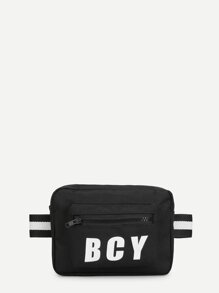 Letter Print Bum Bag With Striped Strap