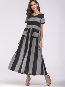 Block Stripe Dual Pocket Dress