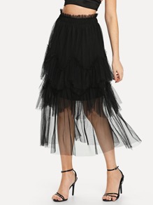 Layered Flounce Mesh Skirt