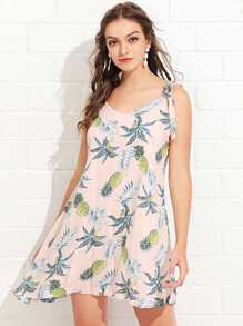 Tropical Print Tied Strap Dress