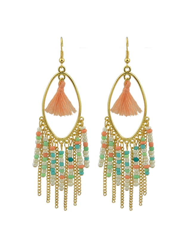 Colorful Beads Chain Tassel Long Earrings