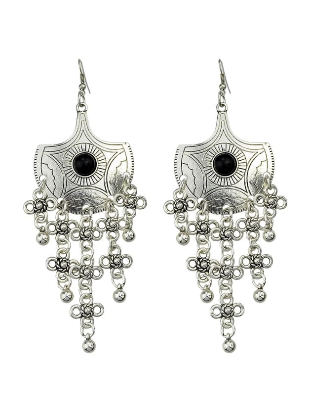 At-Silver Geometric Tassel Chain Drop Earrings