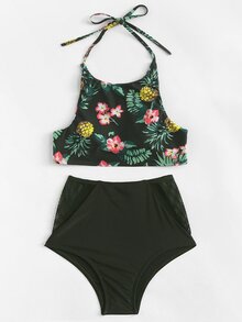 Eyelet Insert Botanical Print Bikini Set