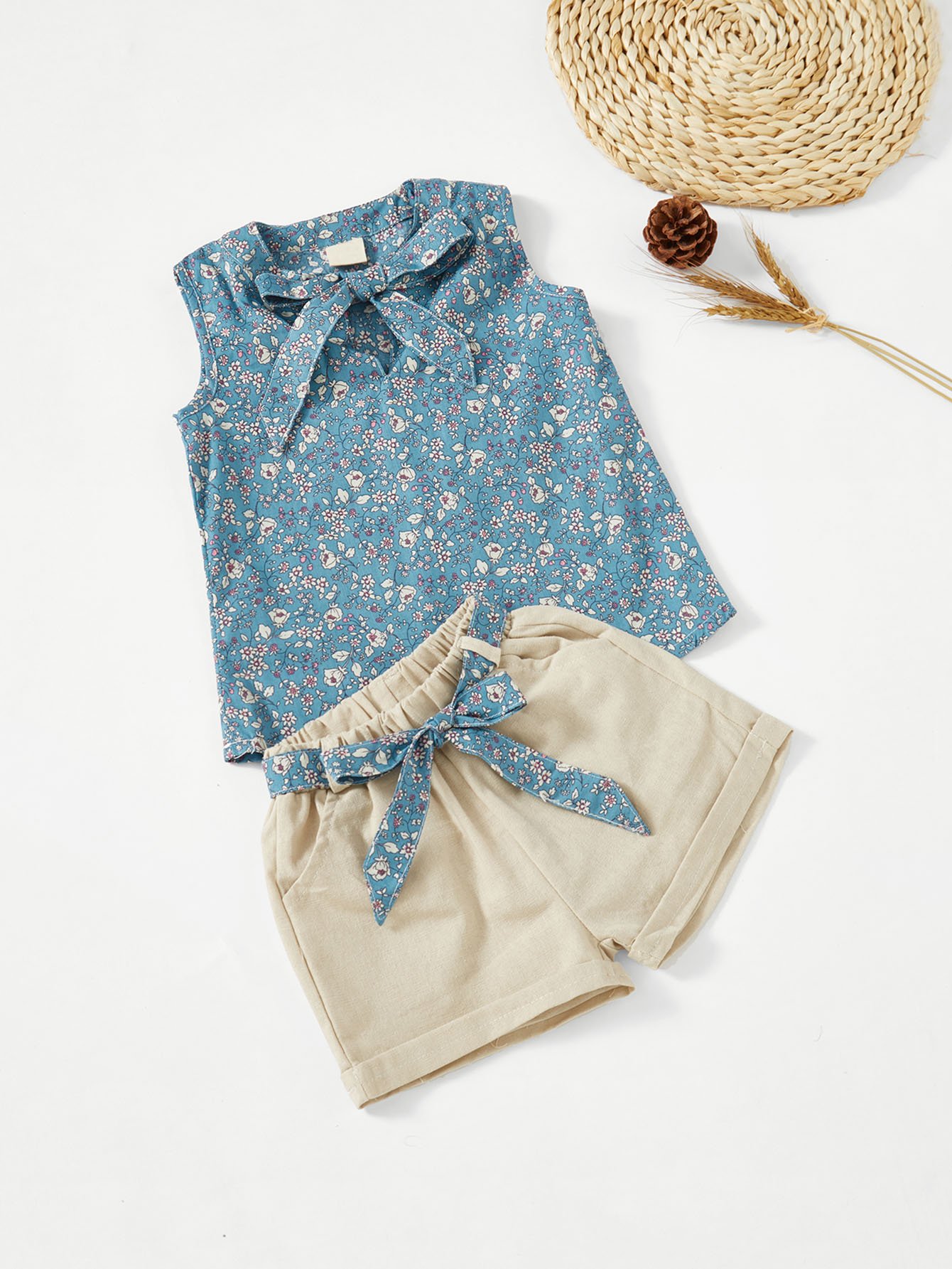 Kids Floral Print Knot Front Top With Shorts