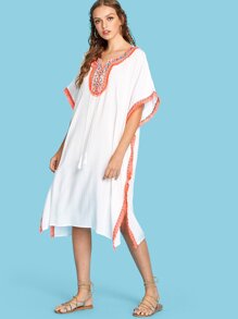 Embroidery Tape Fringe Trim Poncho Dress