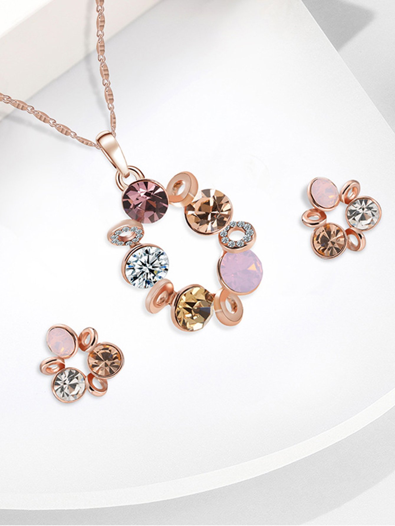 Gemstone Decorated Necklace 1pc & Earrings 1pair