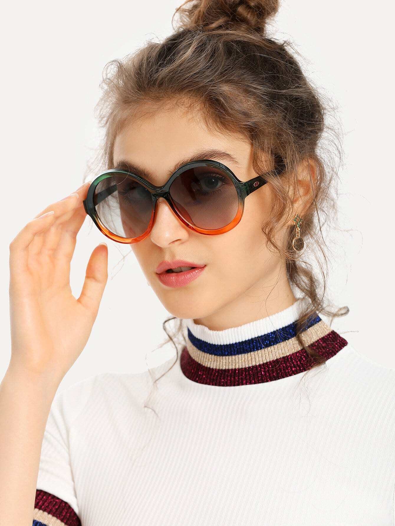 Two Tone Frame Round Lens Sunglasses round lens sunglasses