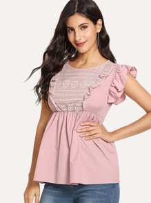 Lace Contrast Ruffle Top