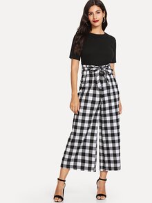 Basic Tee & Tie Waist Wide Leg Pants
