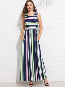 Hidden Pocket Striped Dress
