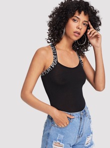 Slogan Trim Criss Cross Back Top