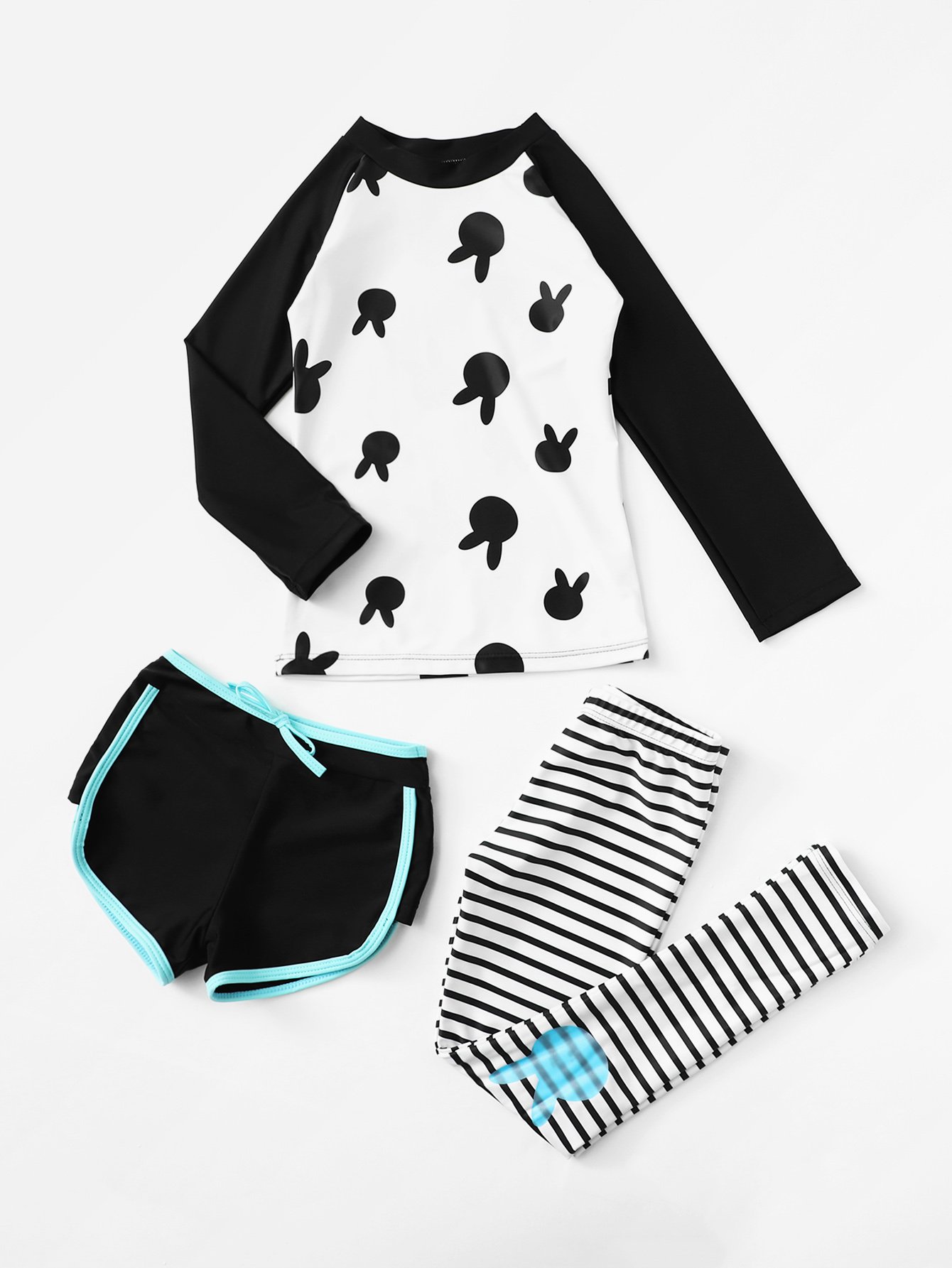 Girls Cartoon Two Piece Swimwear & Shorts 3pcs