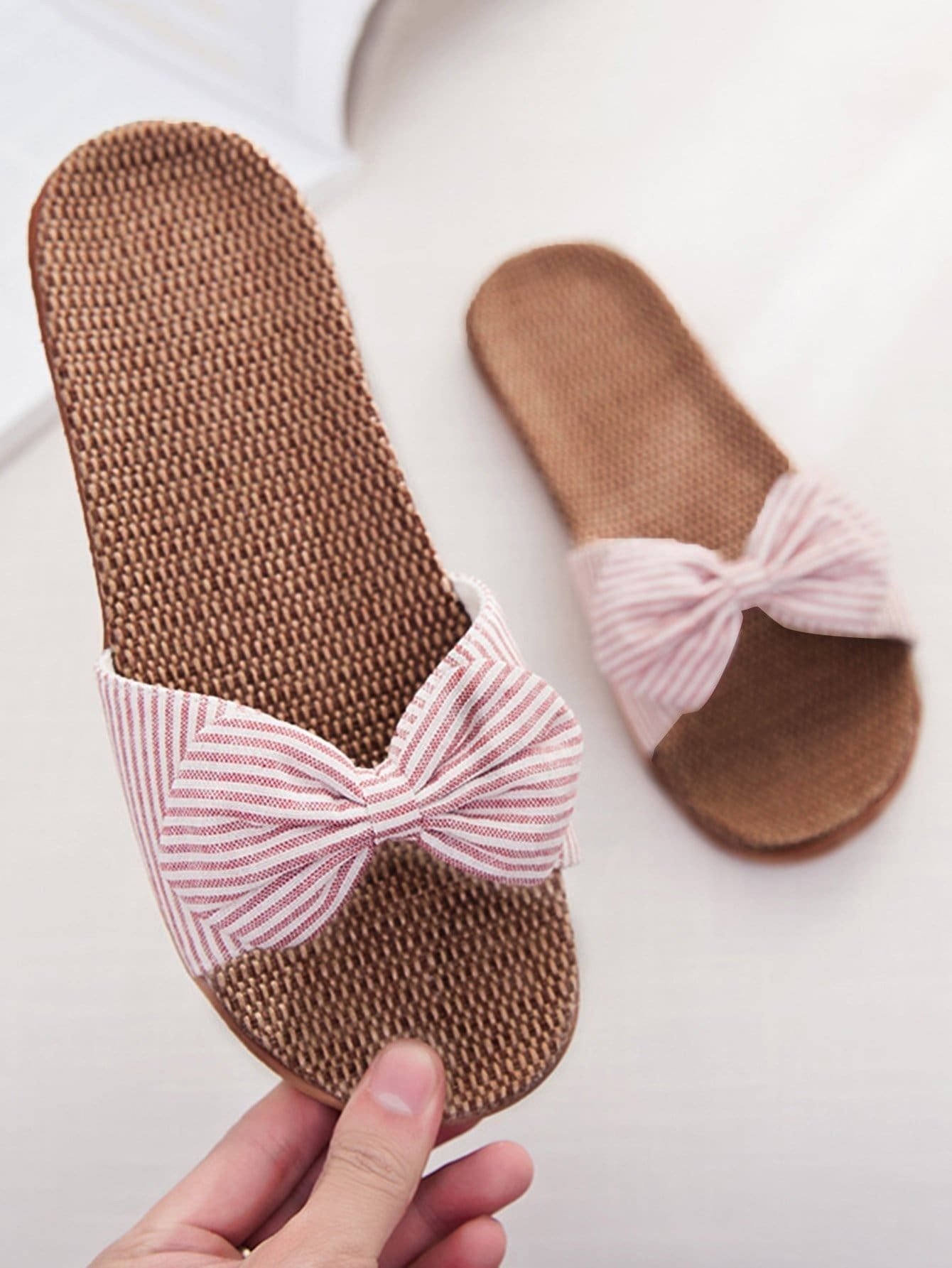 Тапочки с бантом и полосками