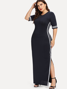 Striped Tape Detail Split Dress