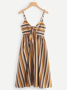 Asymmetric Stripe Bow Front Dress