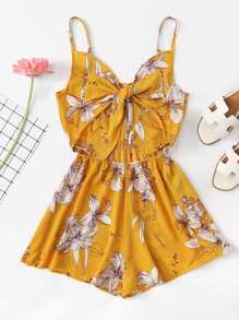Floral Print Knot Back Cami Romper