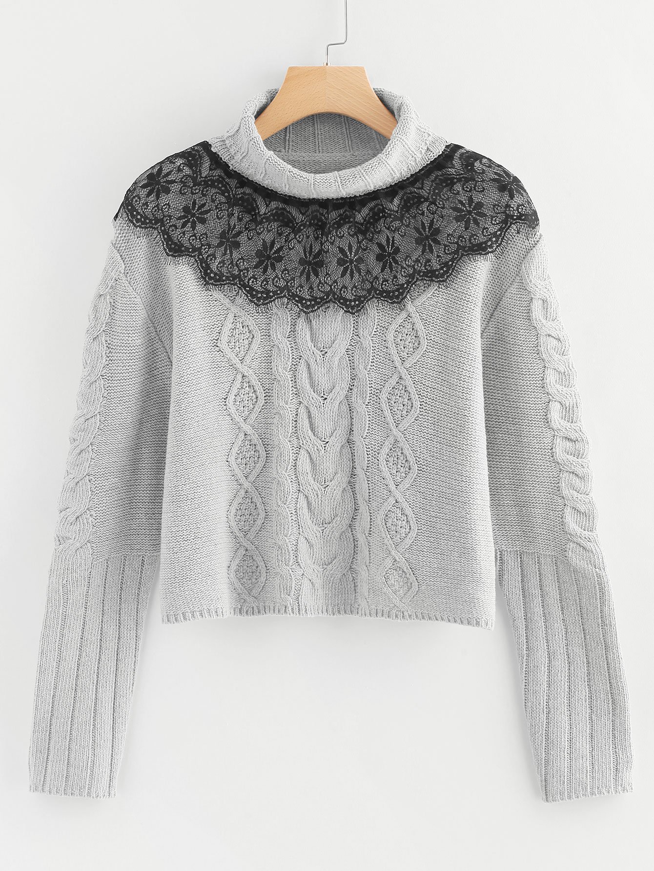 Контраст кружева аппликация кабель вязать свитер