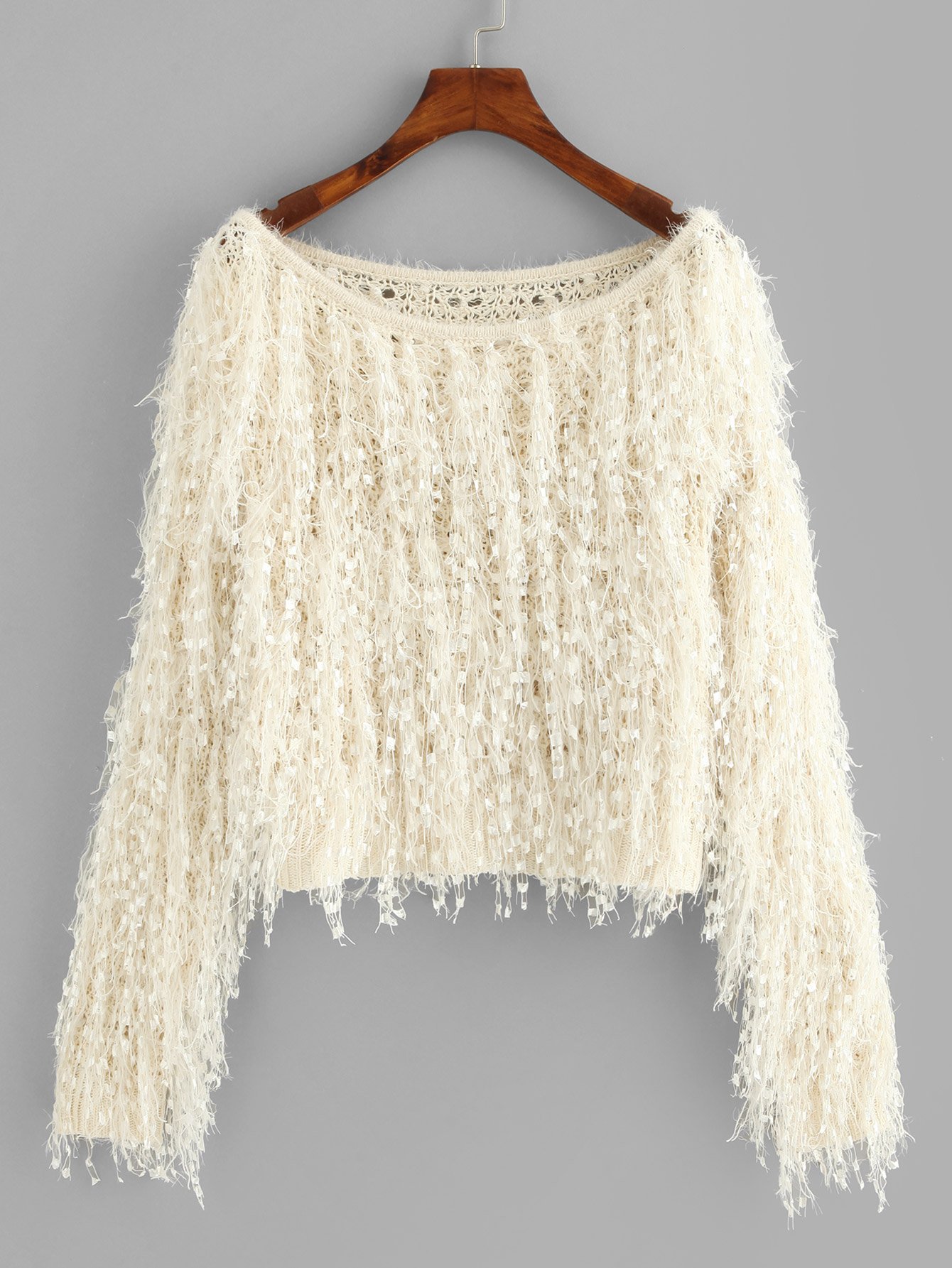 Свободный вязать нечеткий свитер Fringe