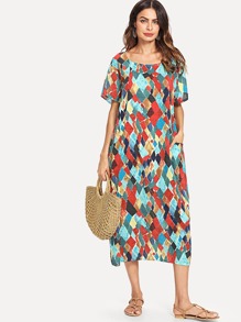Graphic Print Hidden Pocket Longline Dress