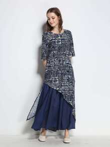 2 In 1 Graphic Print Longline Dress