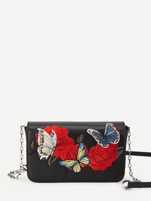 Butterfly Embroidery Flap Chain Bag