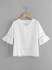 Ruffle Sleeve Faux Pearl Decoration Blouse