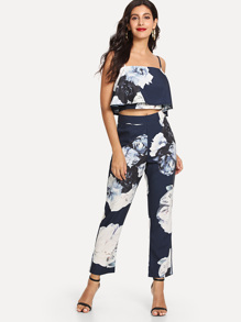 Floral Print Ruffle Cami Top & Pants