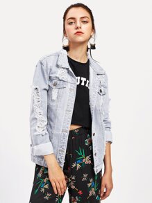 Bleach Wash Distressed Denim Jacket