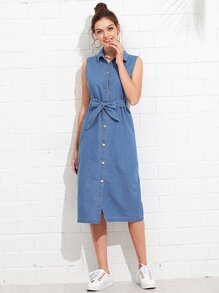 Tie Waist Denim Shirt Dress