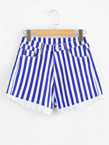 Roll Up Hem Stripe Denim Shorts