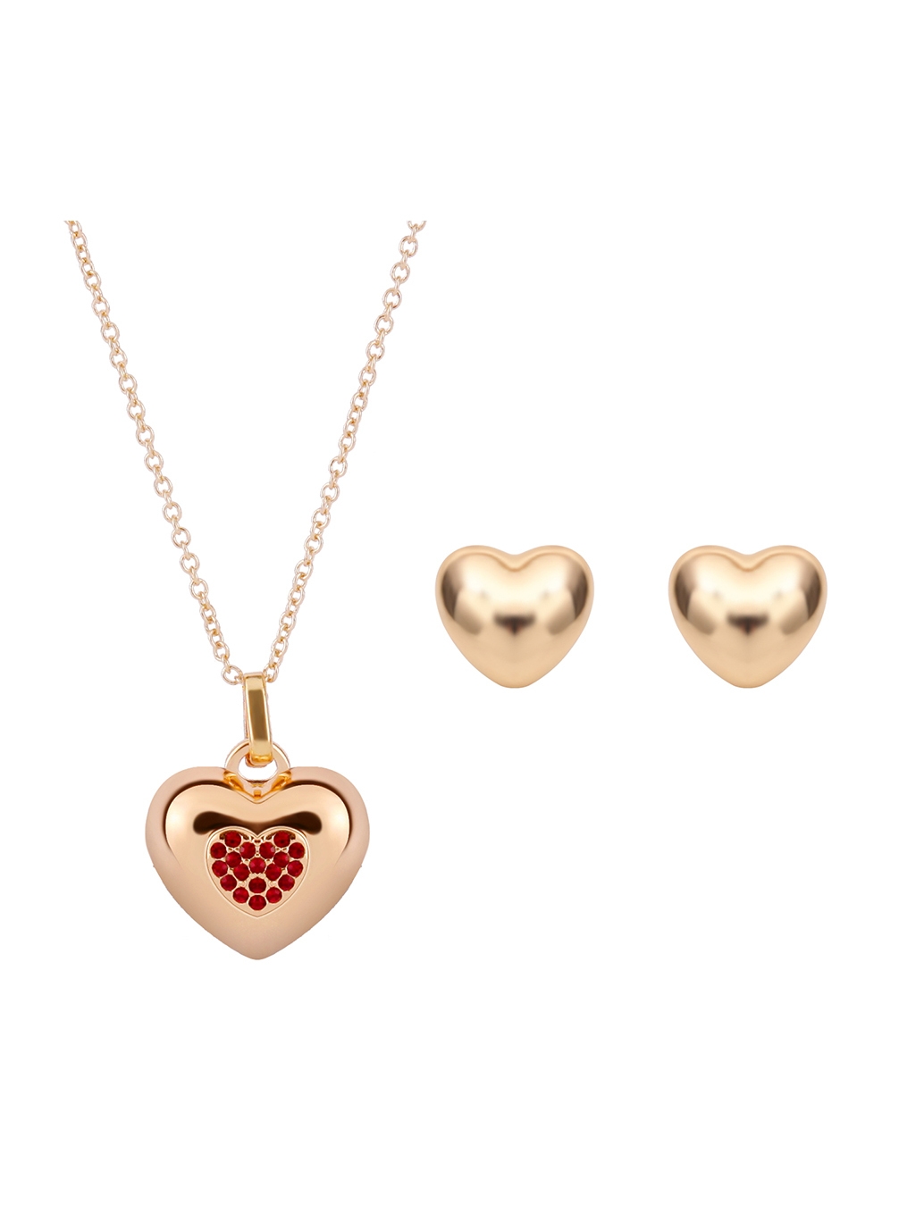 Rhinestone Insert Heart Shaped Necklace & Earrings Set