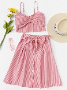 Knot Front Striped Cami With Skirt