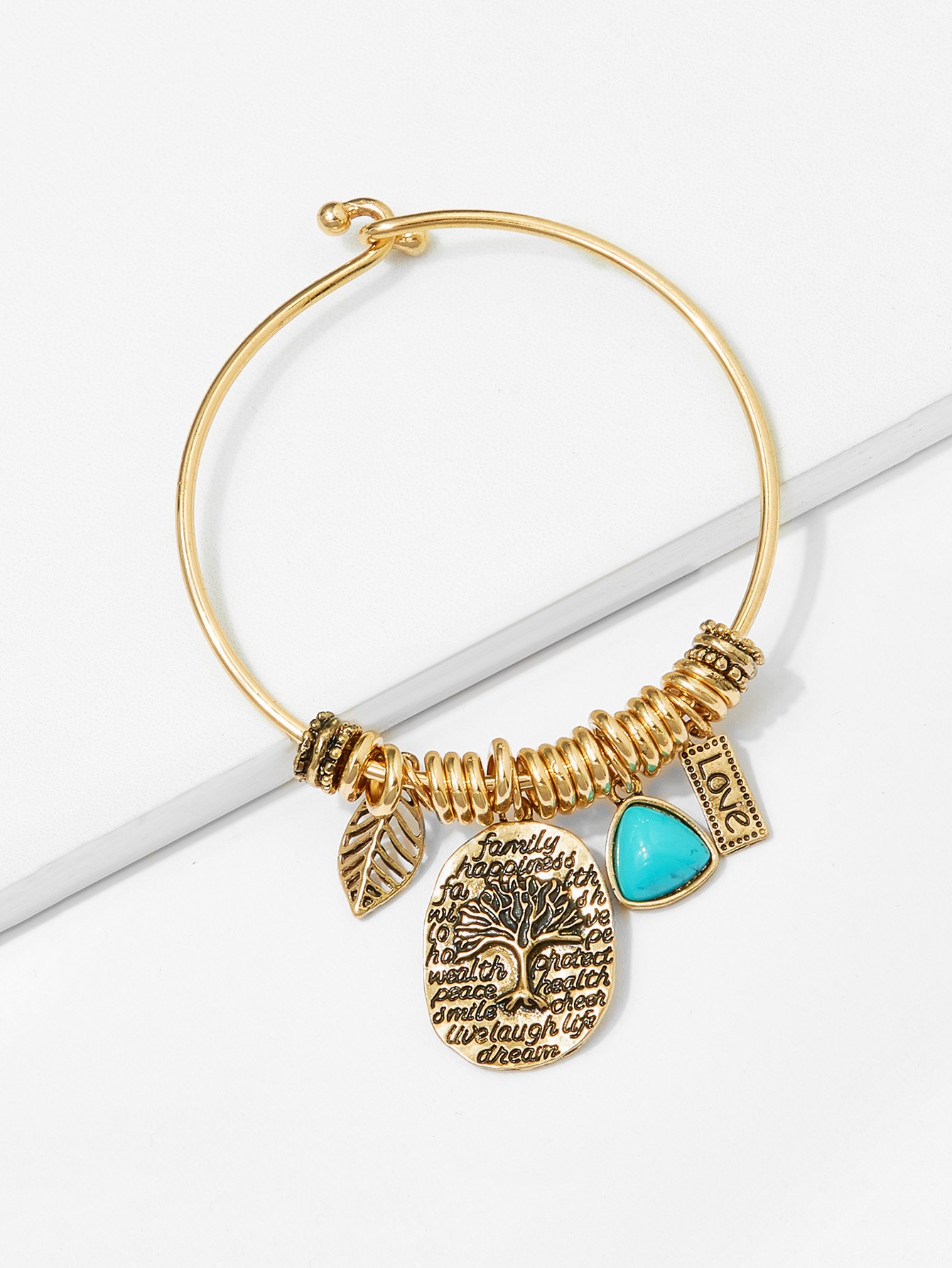Leaf & Tree Detail Bangle Bracelet leaf opening bracelet