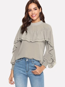 Stand Collar Ruffle Blouse