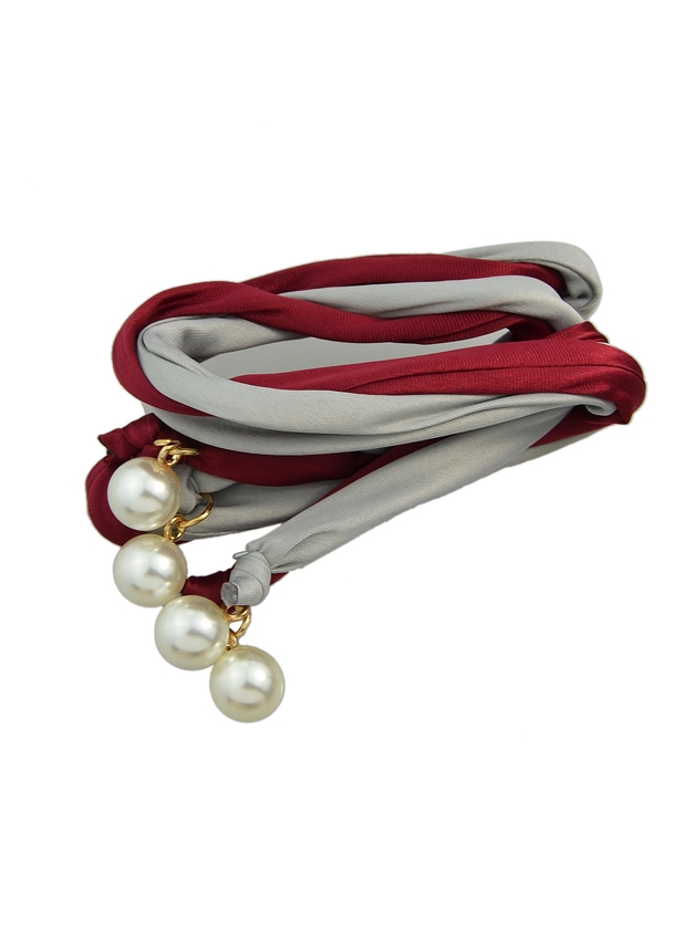 Winered Bohemian Simulated Pearl Colorful Ribbon Scarf Headbands
