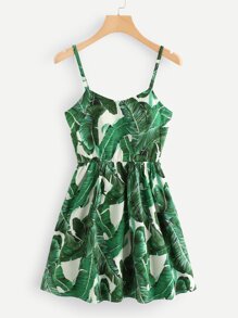 Tropic Print Lace Up Back Cami Dress